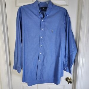 Ralph Lauren Men's Yarmouth Cotton Oxford Button Down Blue Shirt 17.5/34‎